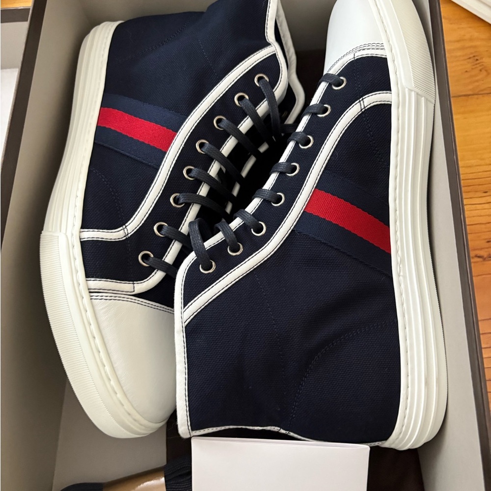 Gucci Navy and White High-Top Sneakers - Picture 4 of 7